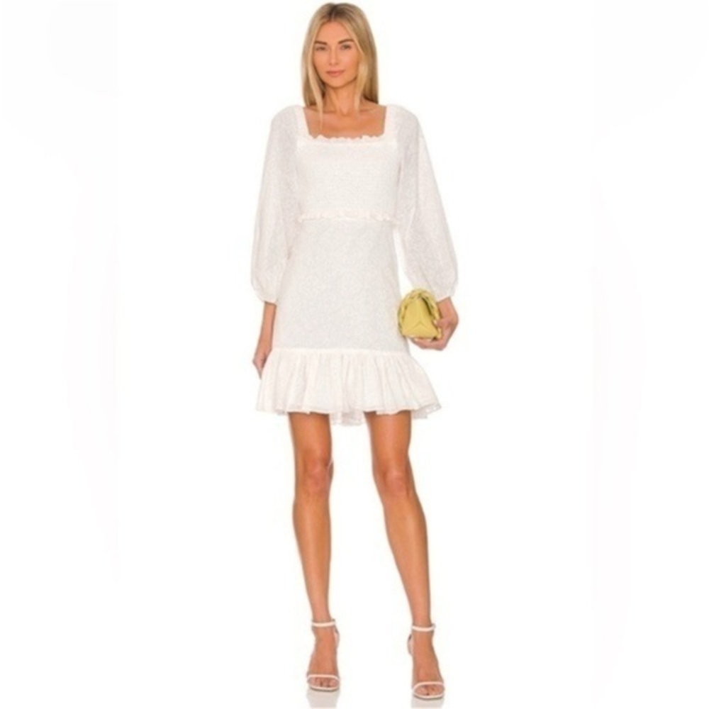 Veronica Beard Denise White Eyelet Mini Dress Size 2 Puff Sleeve